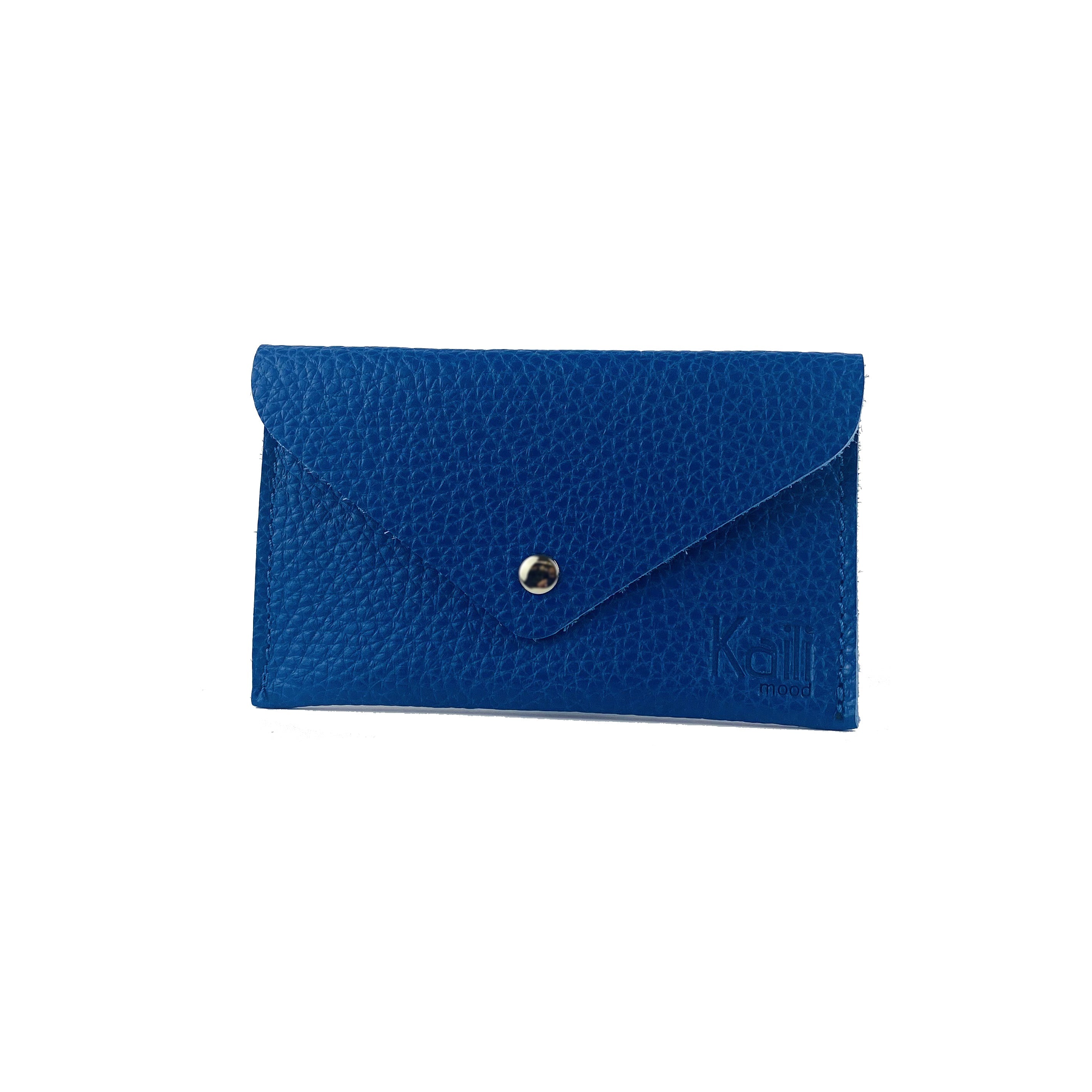 K0040DB | Made in Italy flap pouch in genuine full grain leather, dollar grain - Blue color - Size: 13 x 8 x 0.5 cm - Package: Hard bottom/cover Gift Box-1