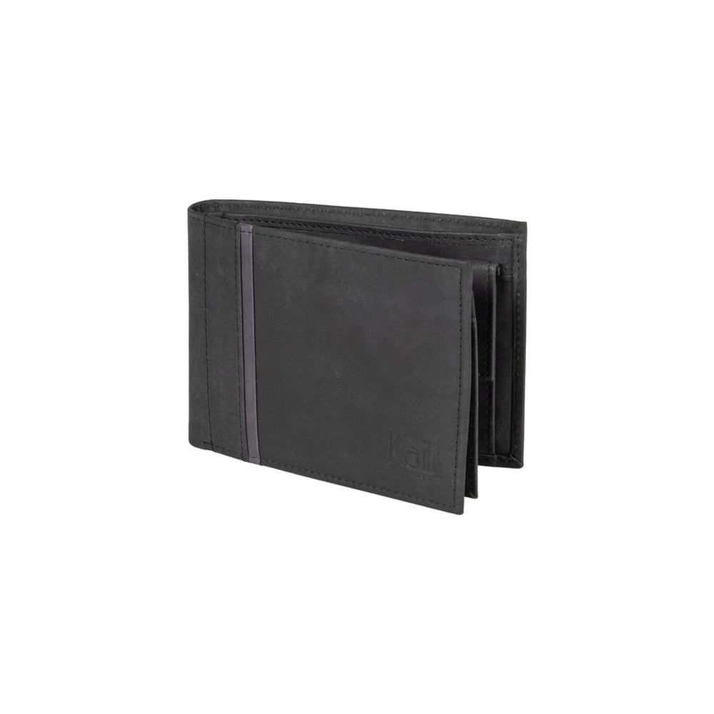 K12220AF | Men's wallet in genuine full-grain leather, Naked. Black color. RFID protection. Size when closed: 11.5 x 8.3 x 2 cm. Packaging: gift box bottom/cover-0