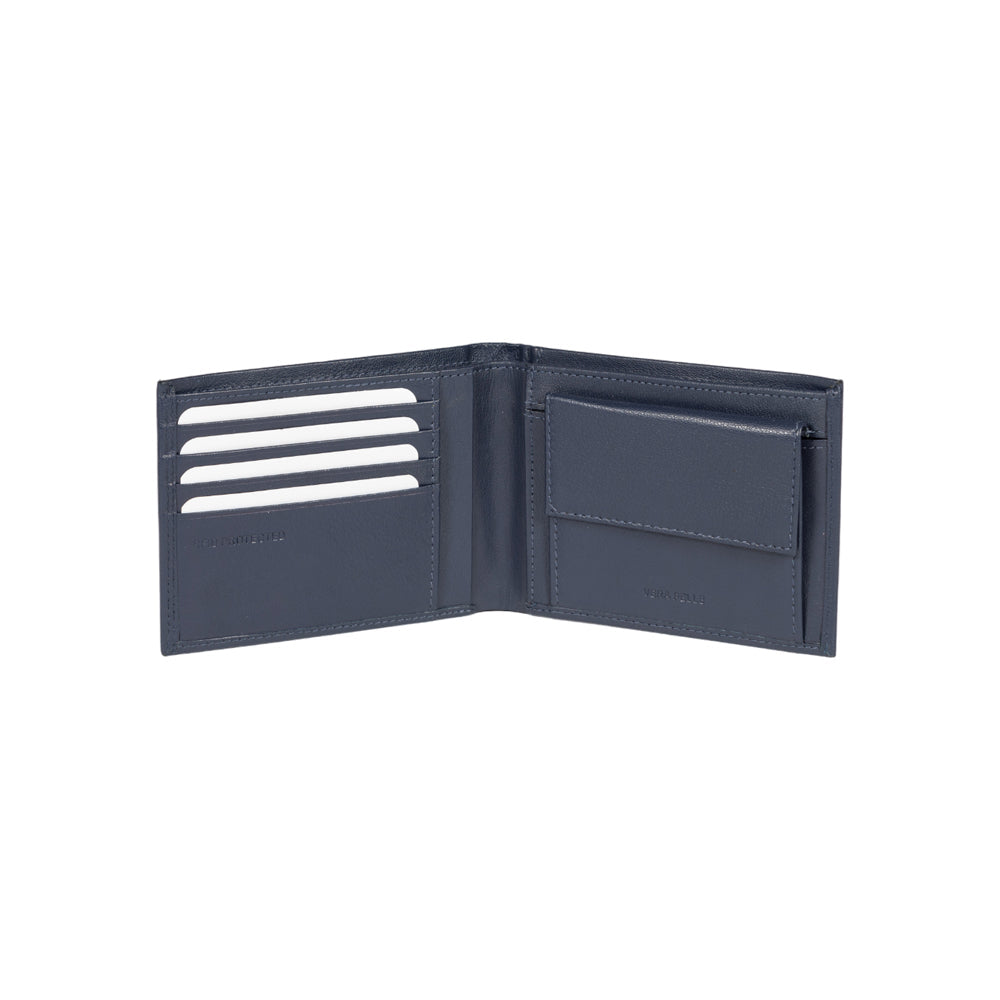 RB12003D | Men's folded wallet in genuine full-grain leather, with light grain. Blue color. RFID protection. Size when closed: 12.5 x 9.5 x 2 cm. Packaging: gift box bottom/cover-1