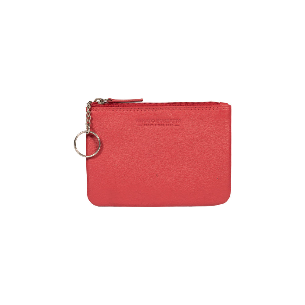 RB12032V | Key fob/coin pouch in genuine full-grain leather, with light grain. Red color. RFID protection. Dimensions: 13 x 9 x 0.5 cm. Packaging: Gift box bottom/cover (copy)-3