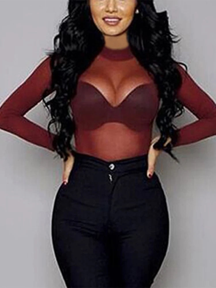 Maglietta sexy da donna, top trasparente in rete